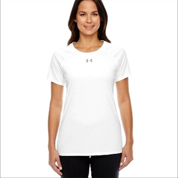 🔴 UNDER ARMOUR Women's Crew Neck Short Sleeve Locker Tee White - Picture 1 of 4